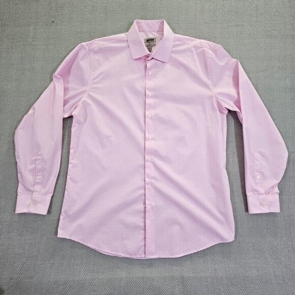 Unlisted by Kenneth Cole Men's Dress Shirt Slim Fit Pink Check 16-16 1/2 34/35 - Picture 1 of 14